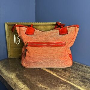 COACH Poppy Bright Red Signature Jacquard Designer Tote/Handbag Purse